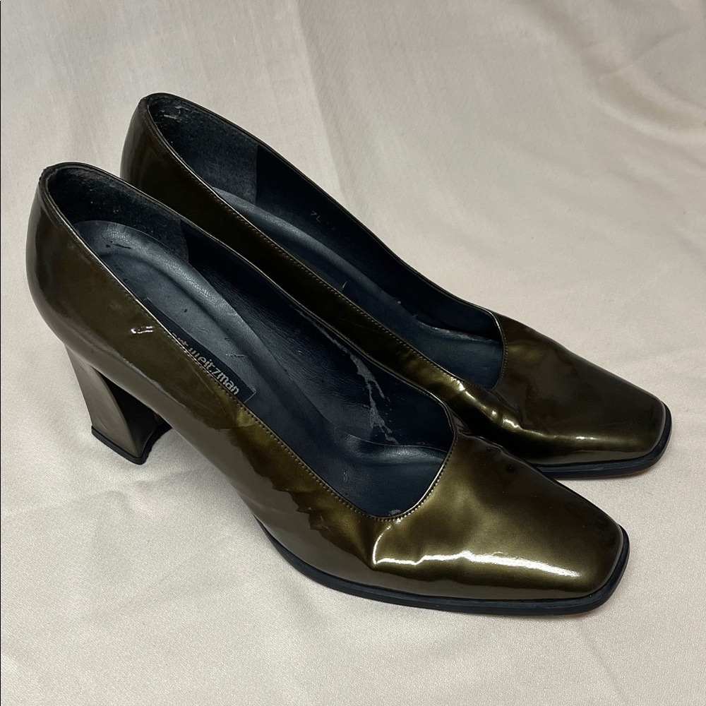 Stuart Weitzman Shiny Olive Heels